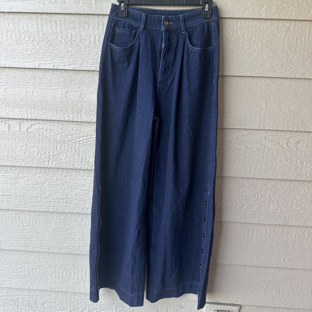 Halara Womens Flex Denim Wide Leg Stretch Blue Jeans Small Regular 25x29